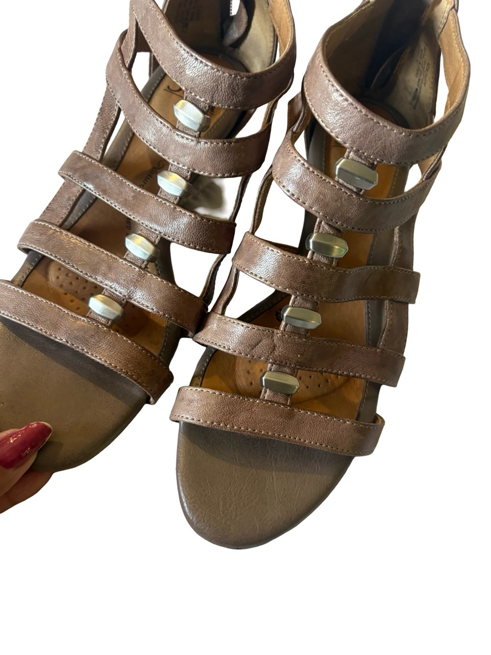 Sofft Tan Multi-Strap Gladiator Sandals with Metallic Accents